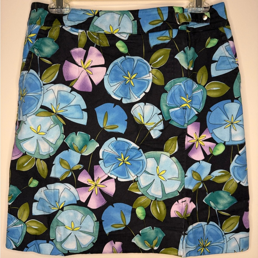 Talbots Petites VINTAGE Lilly Pad Asymmetrical Denim Skirt Green/Blue Size 8P - Picture 3 of 5